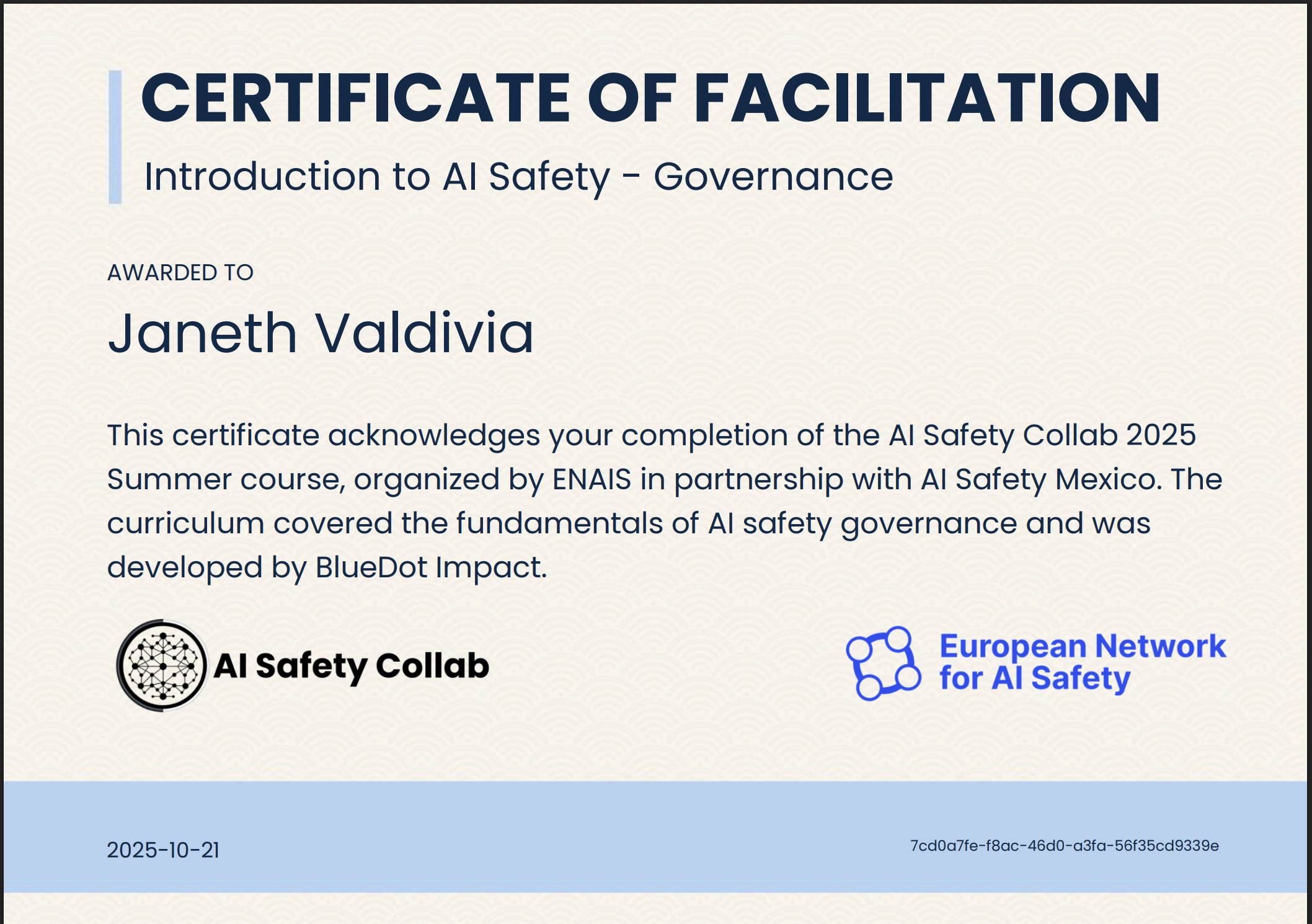 Certificado ENAIS - Janeth Valdivia