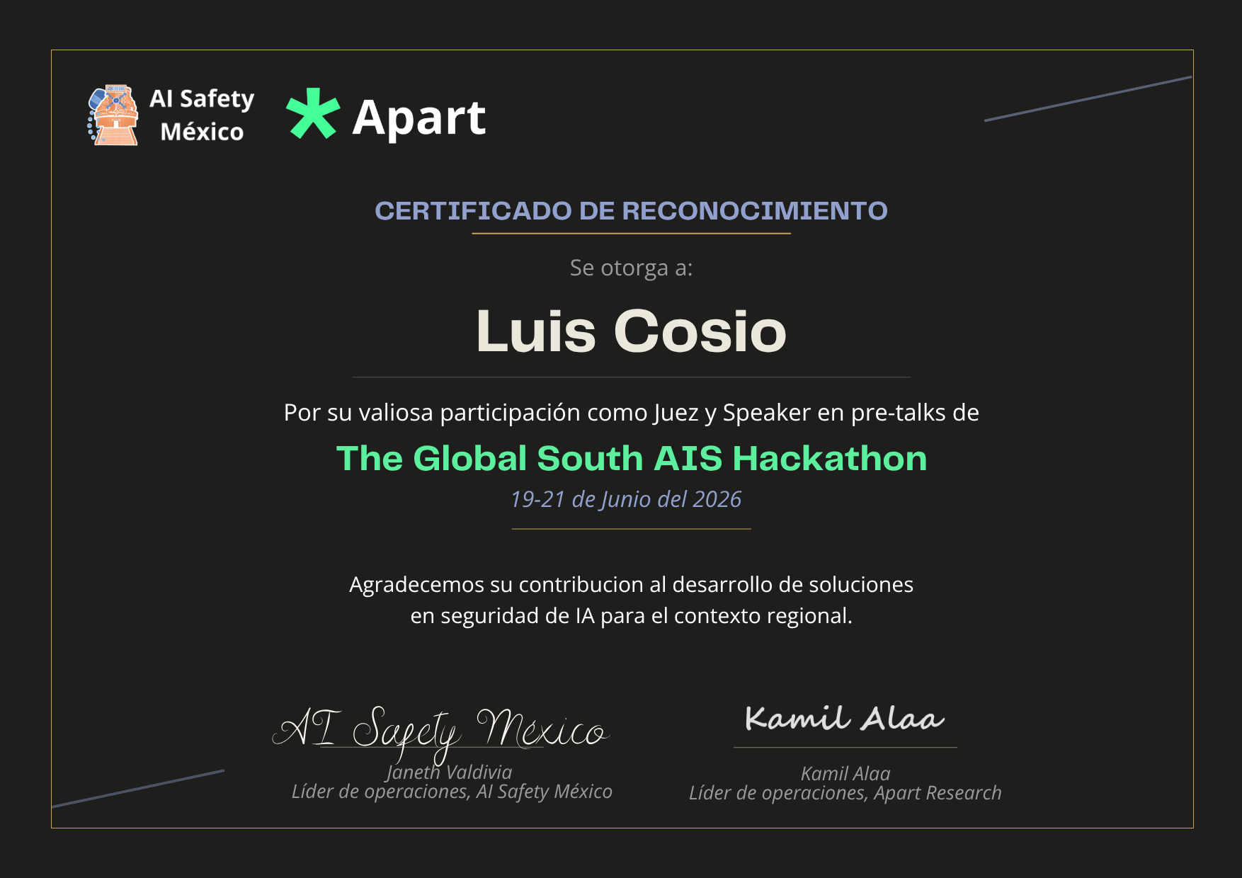 Certificado de Luis Cosio