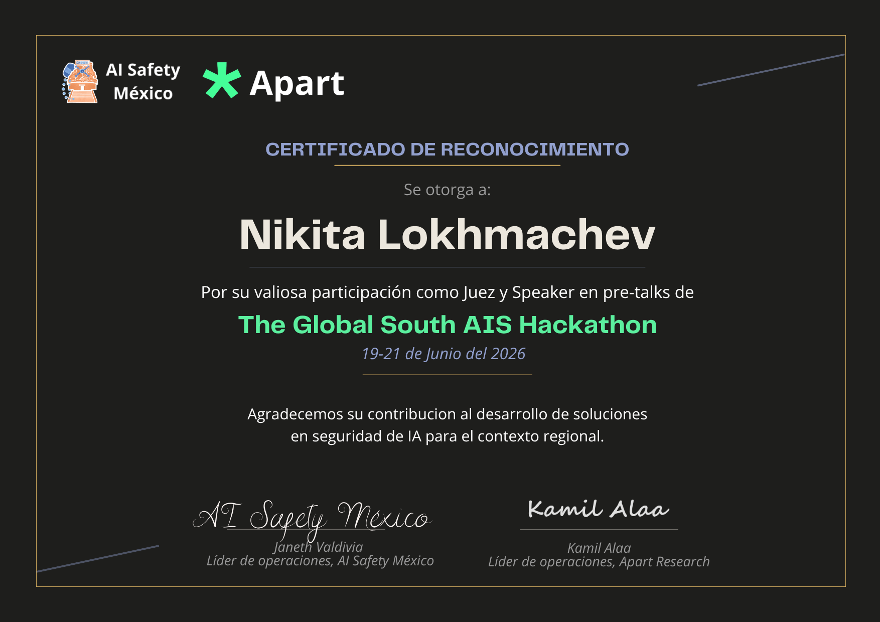 Certificado de Nikita Lokhmachev