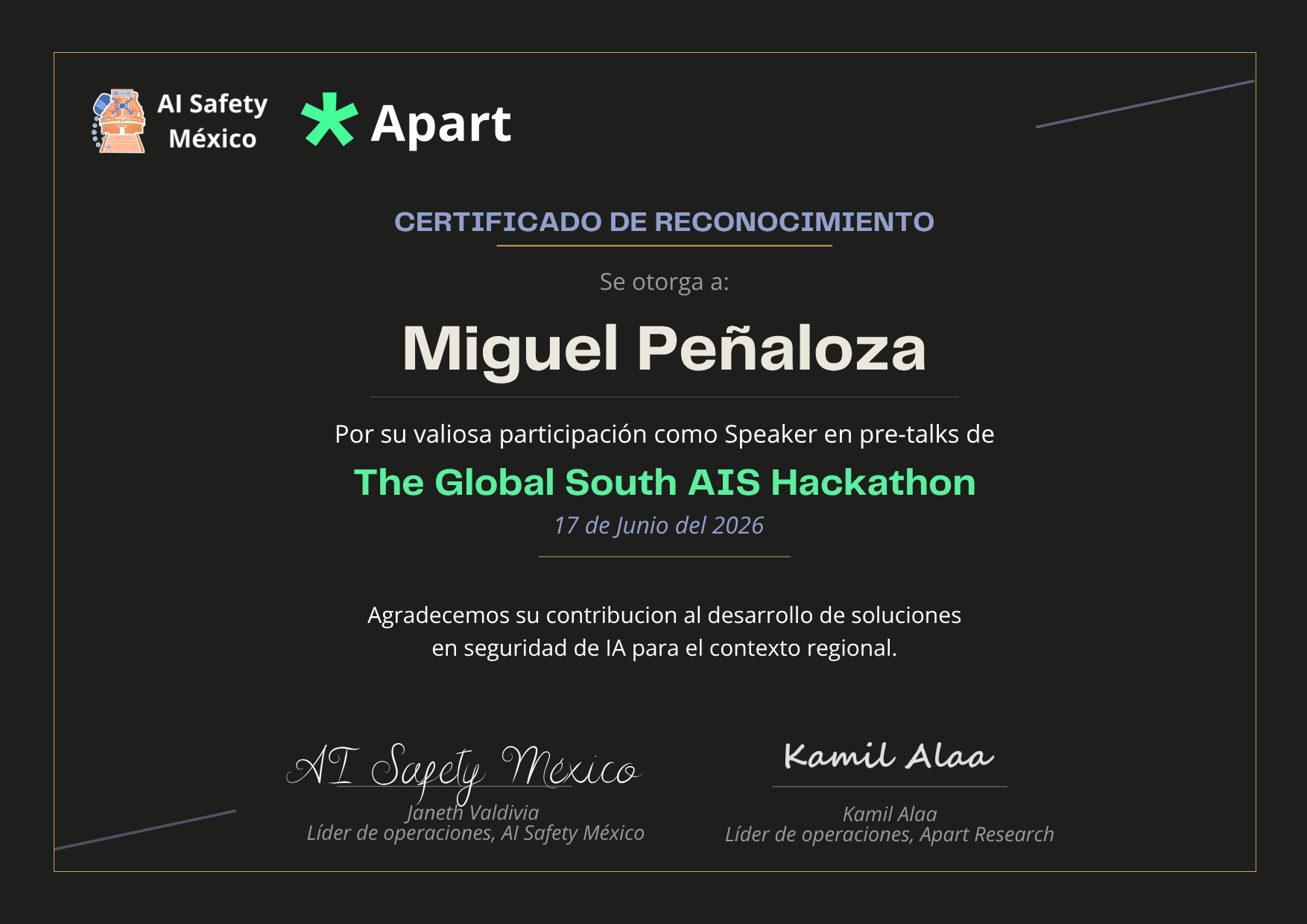 Certificado de Miguel Peñaloza