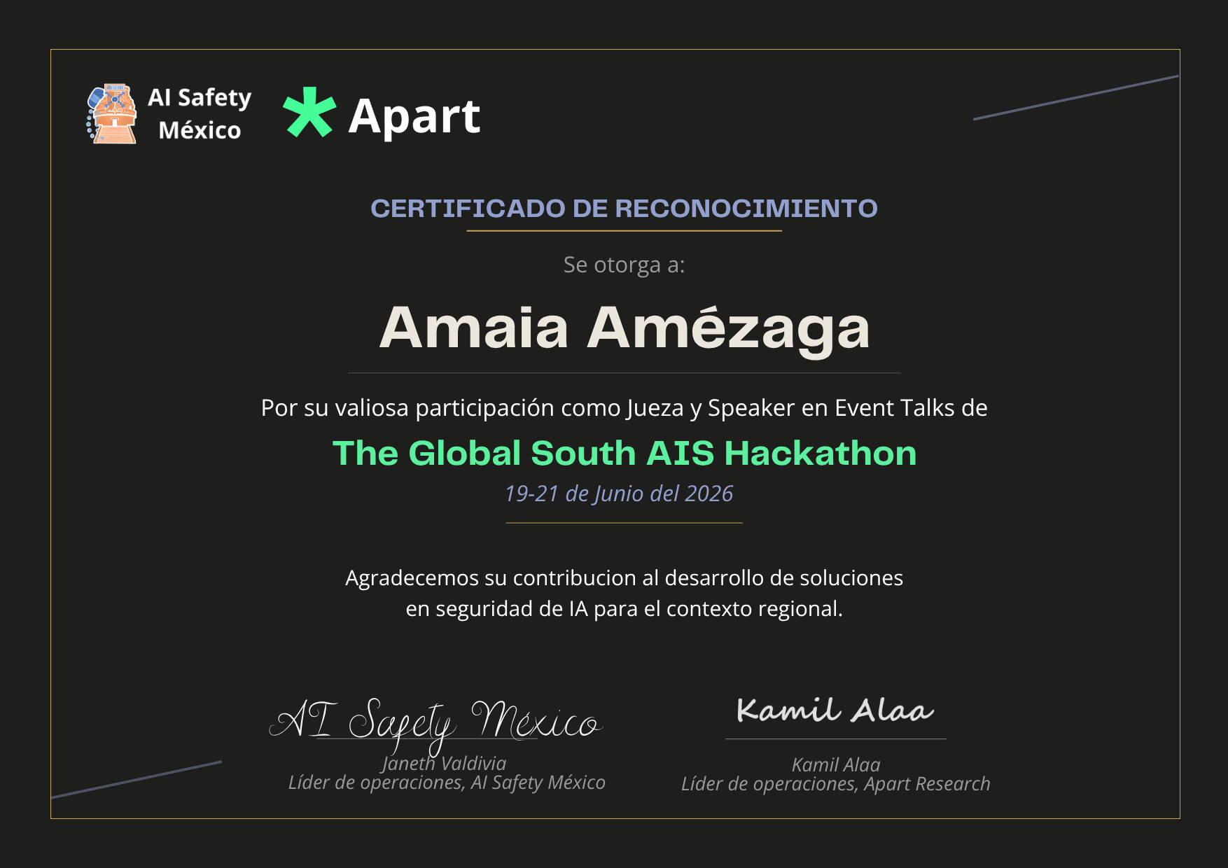 Certificado de Amaia Amézaga