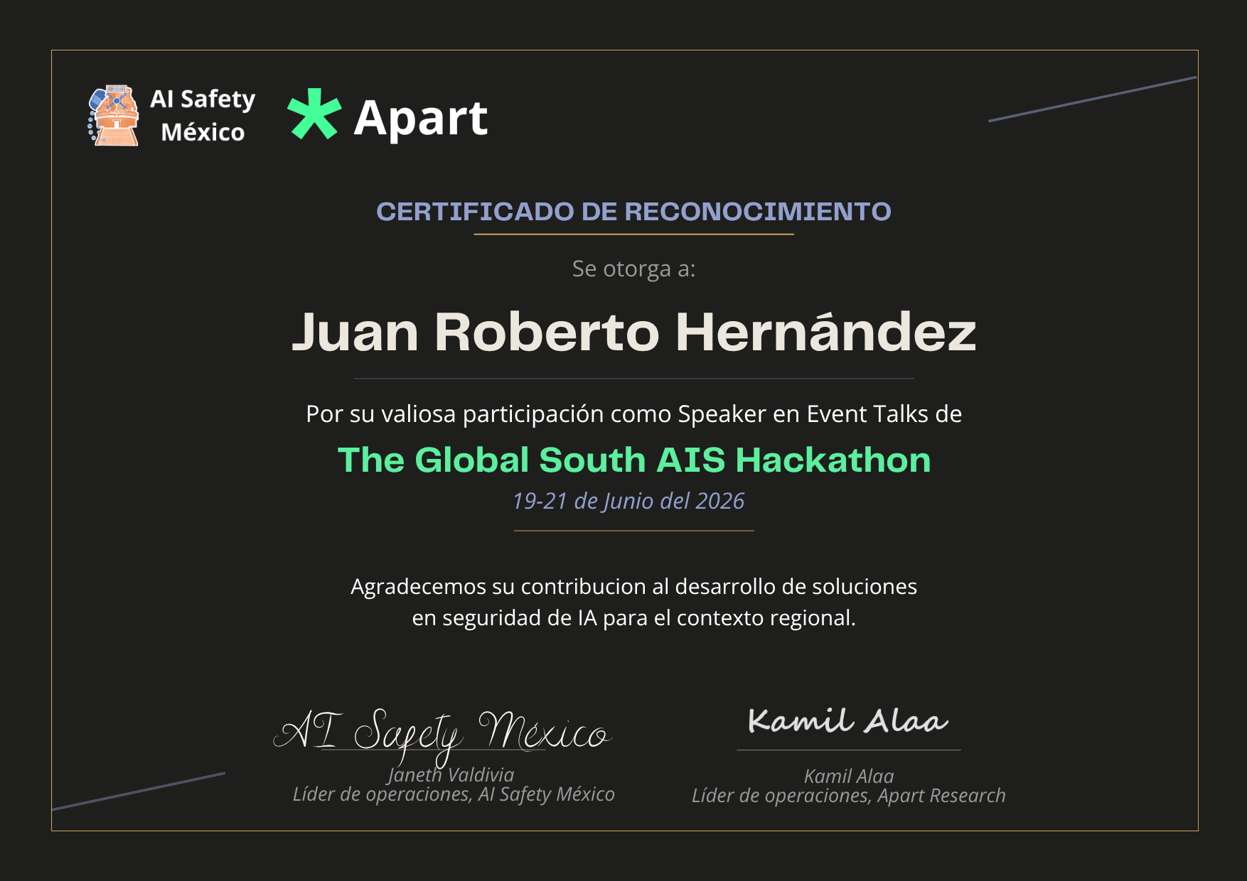 Certificado de Juan Roberto Hernández