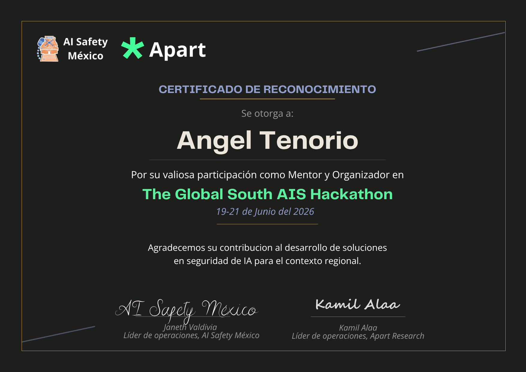 Certificado de Angel Tenorio