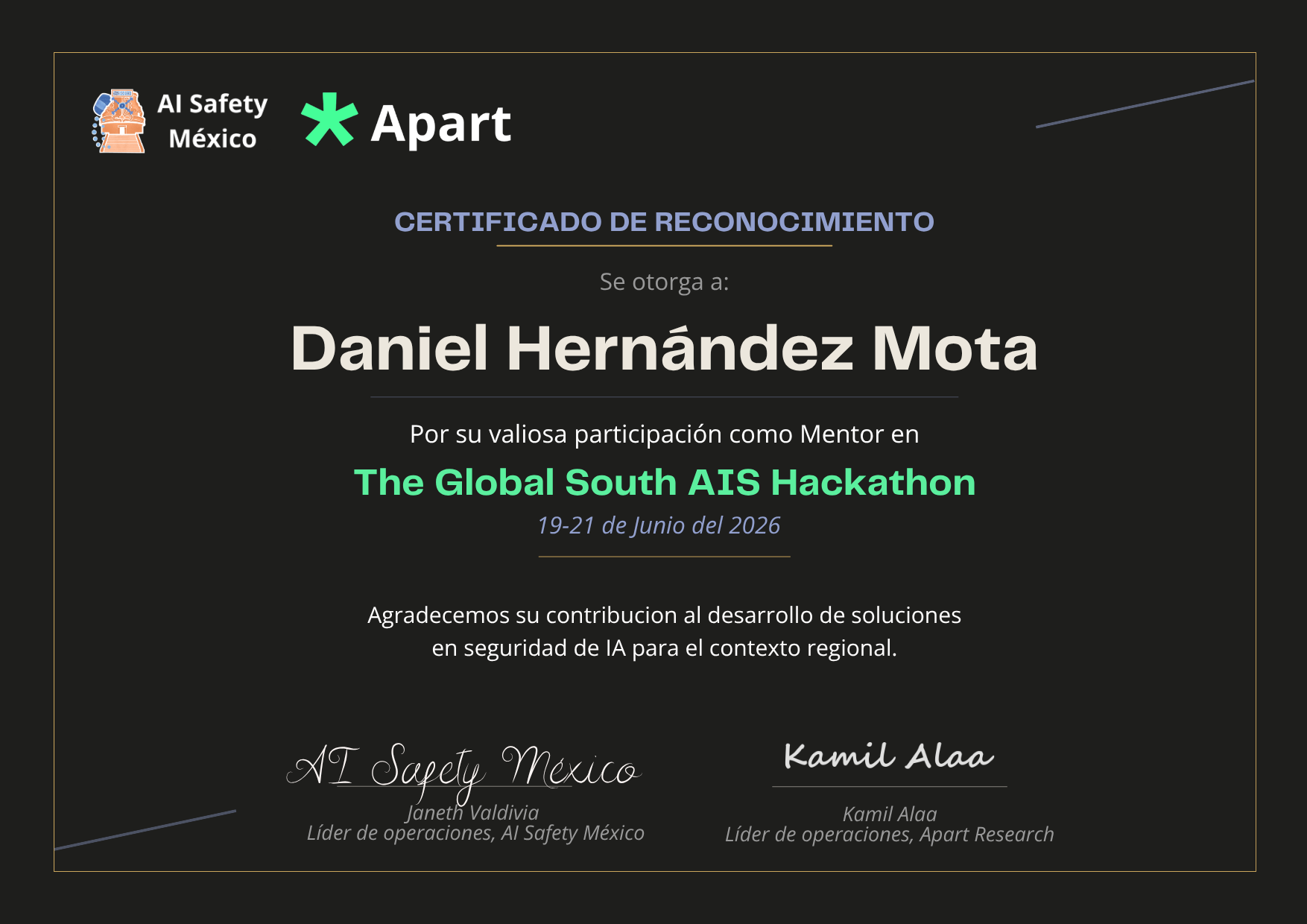 Certificado de Daniel Hernández Mota
