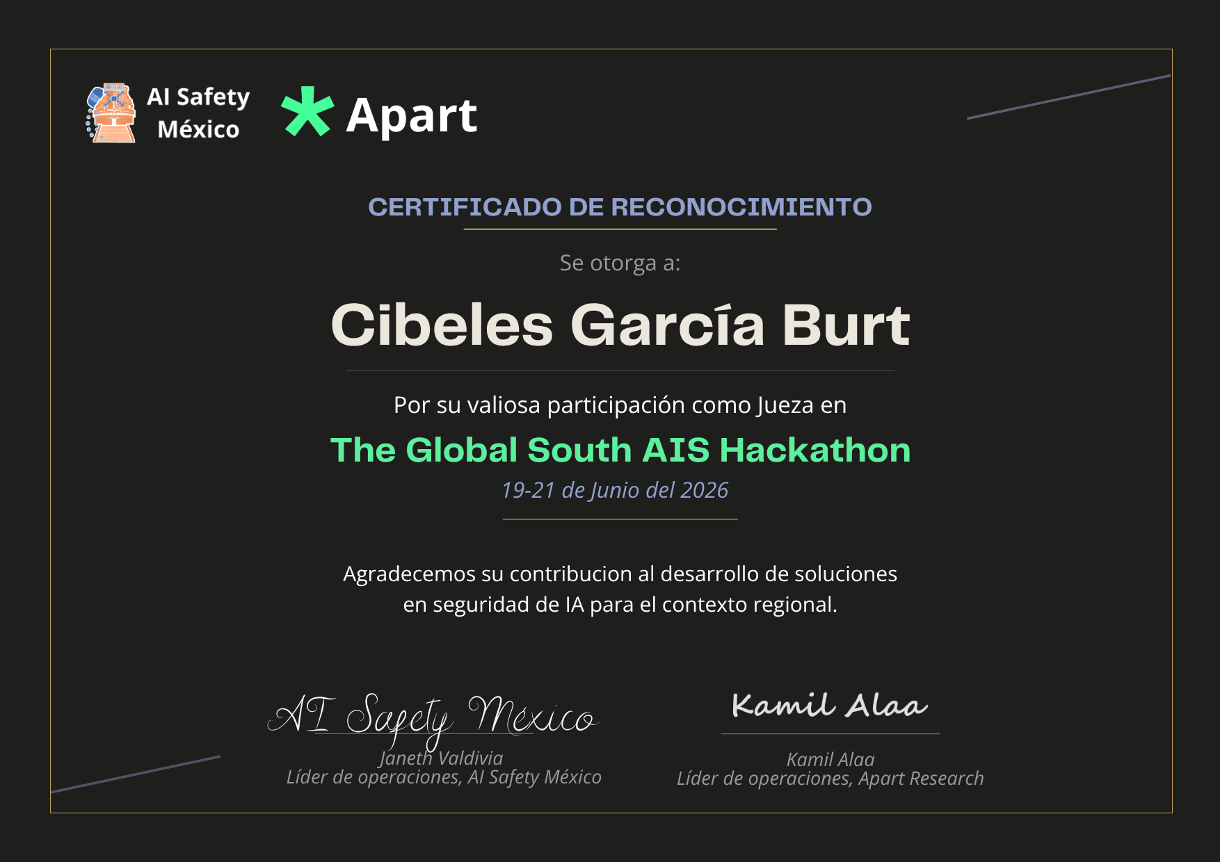 Certificado de Cibeles Garcia Burt