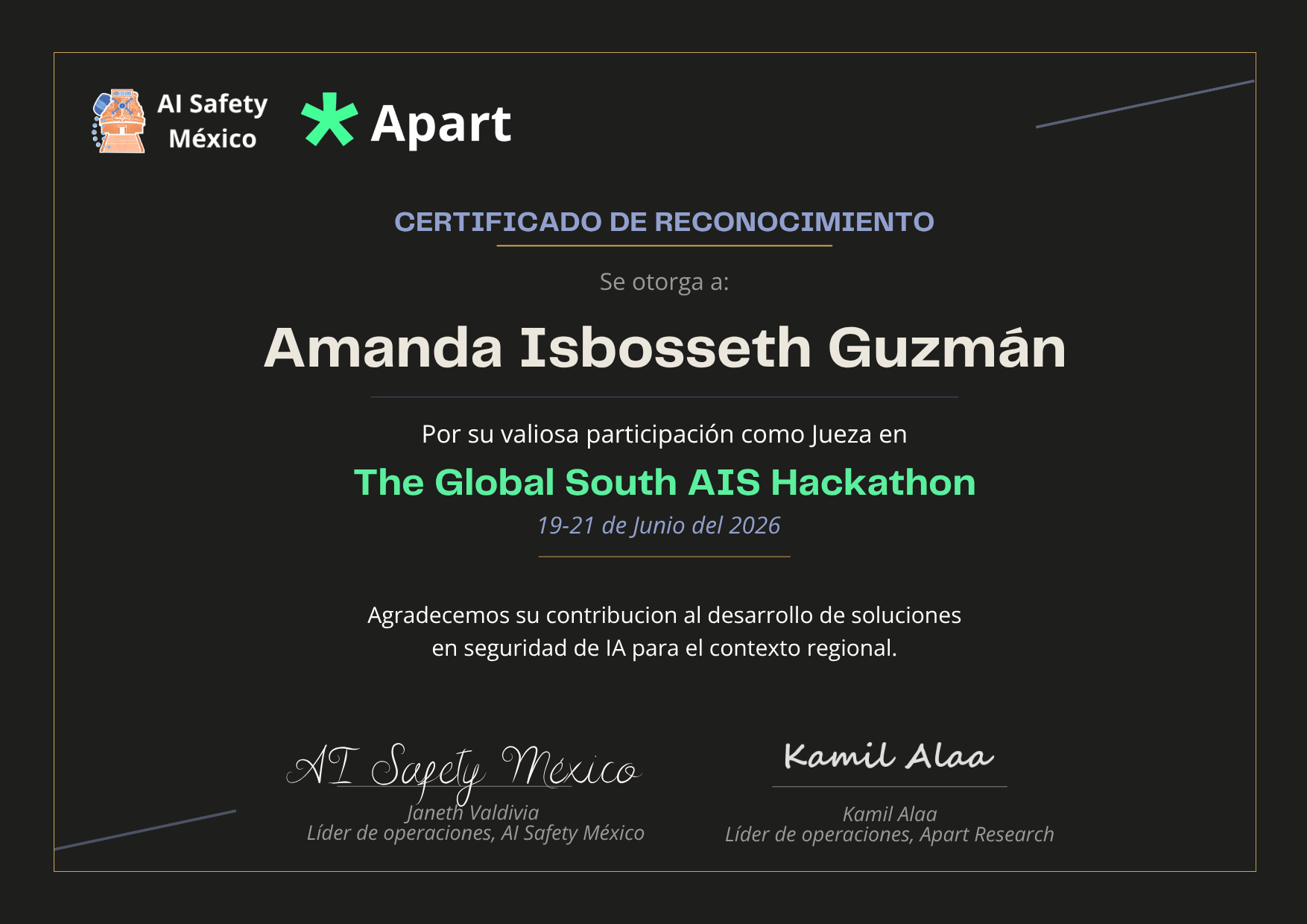 Certificado de Amanda Isbosseth Guzmán