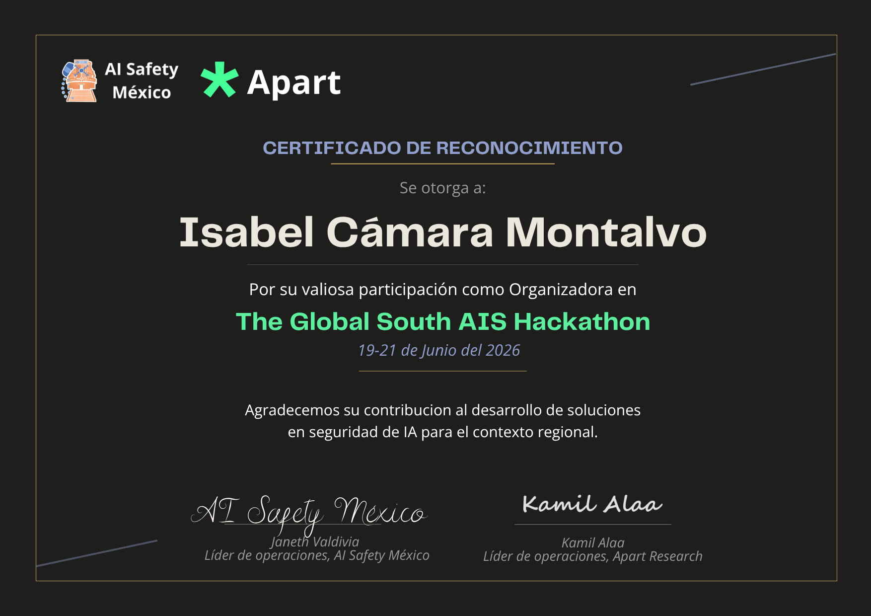 Certificado de Isabel Cámara Montalvo