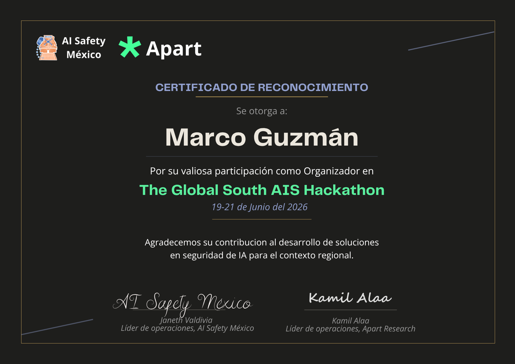 Certificado de Marco Guzmán