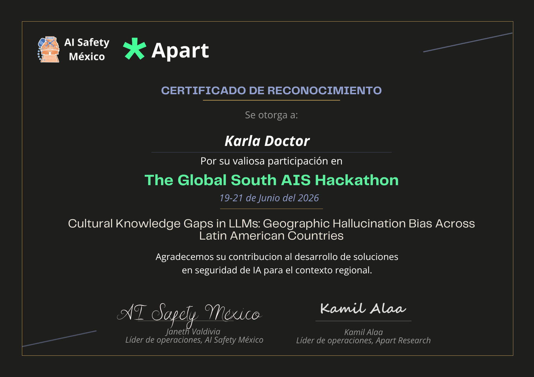 Certificado de Karla Doctor