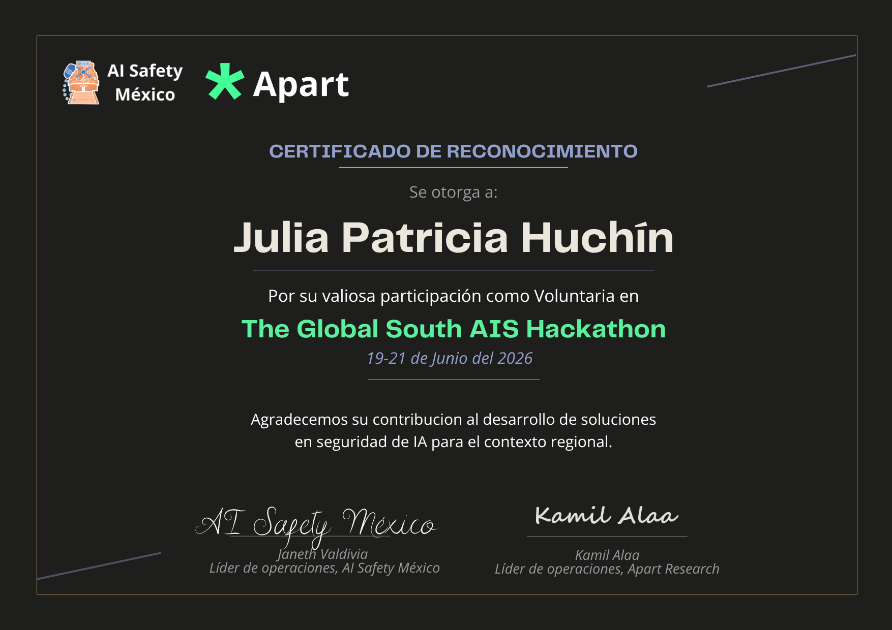 Certificado de Julia Patricia Huchin