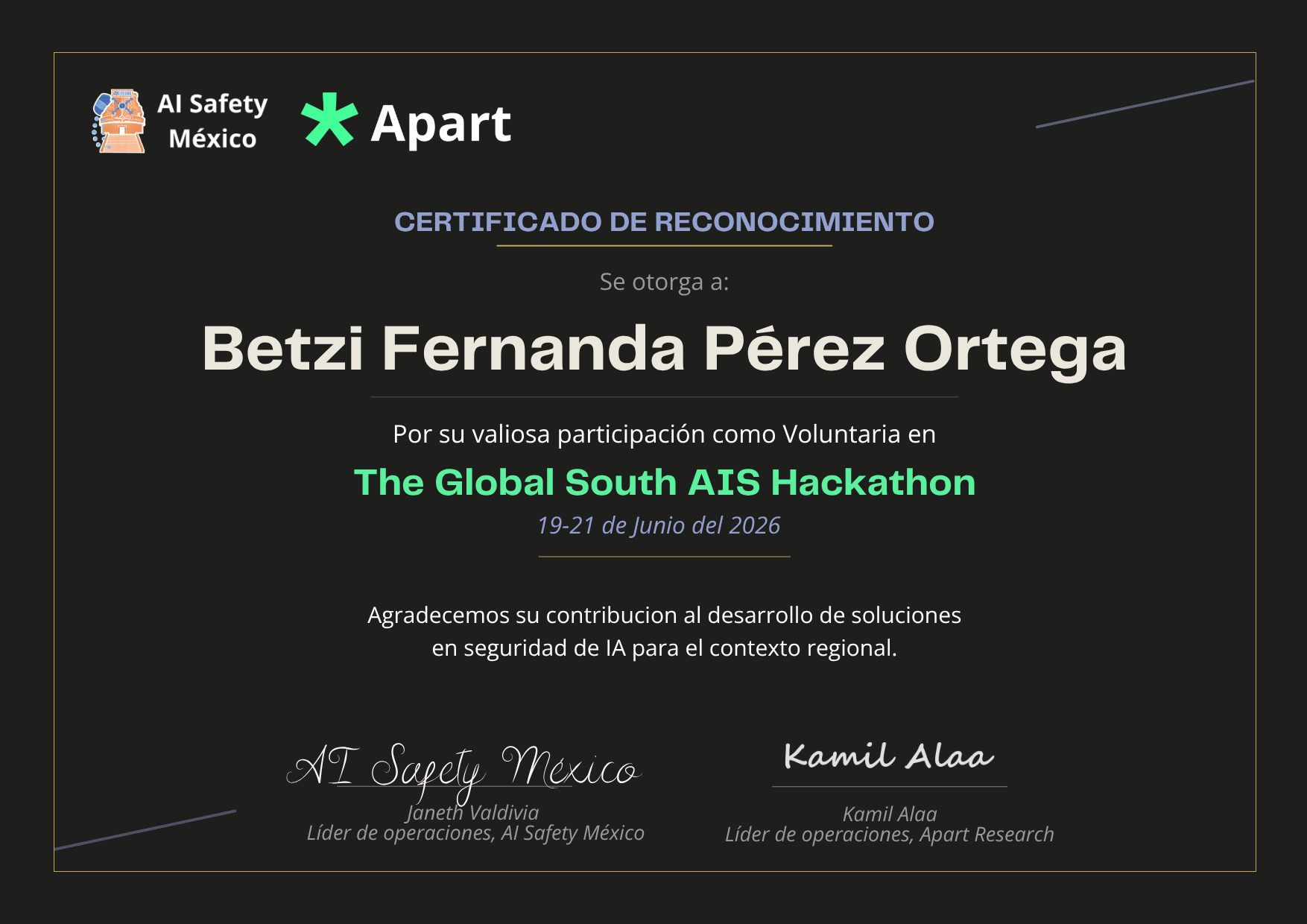 Certificado de Betzi Fernanda Pérez Ortega