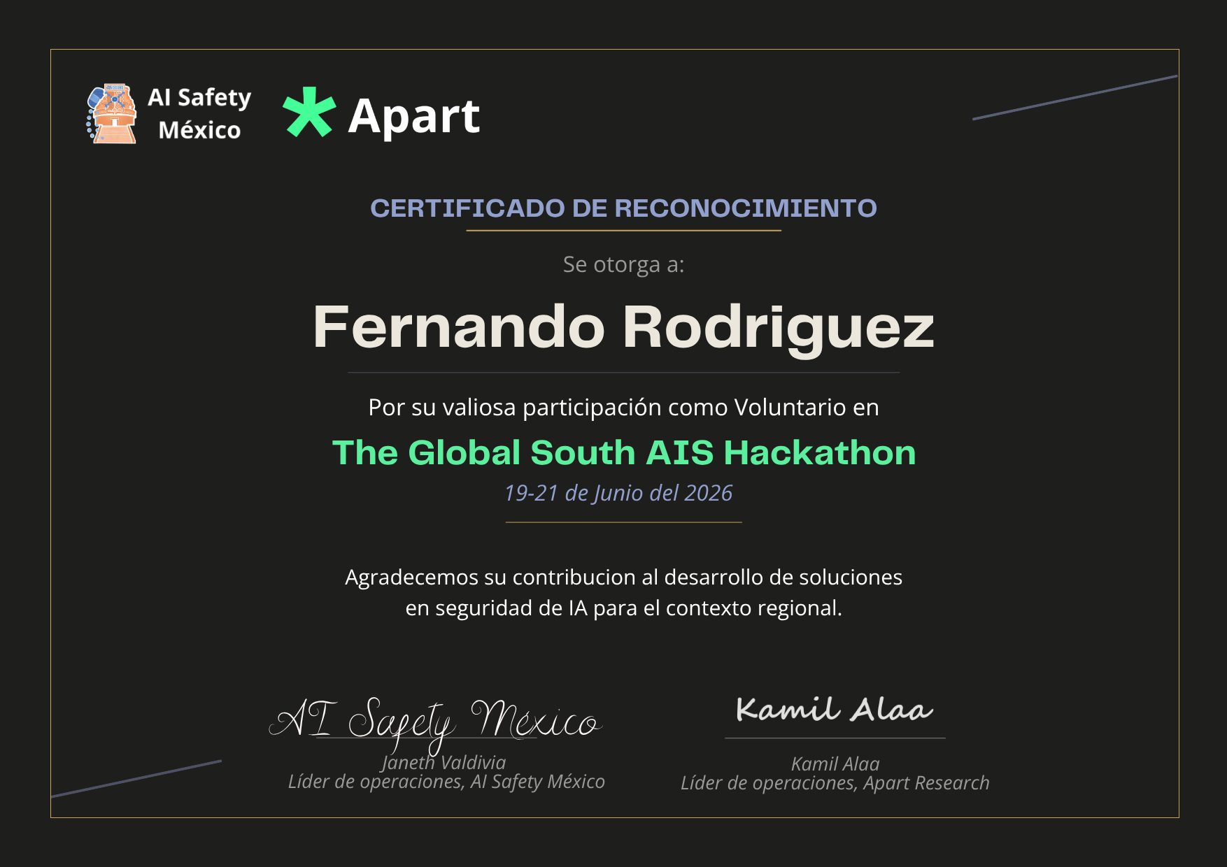 Certificado de Fernando Rodriguez
