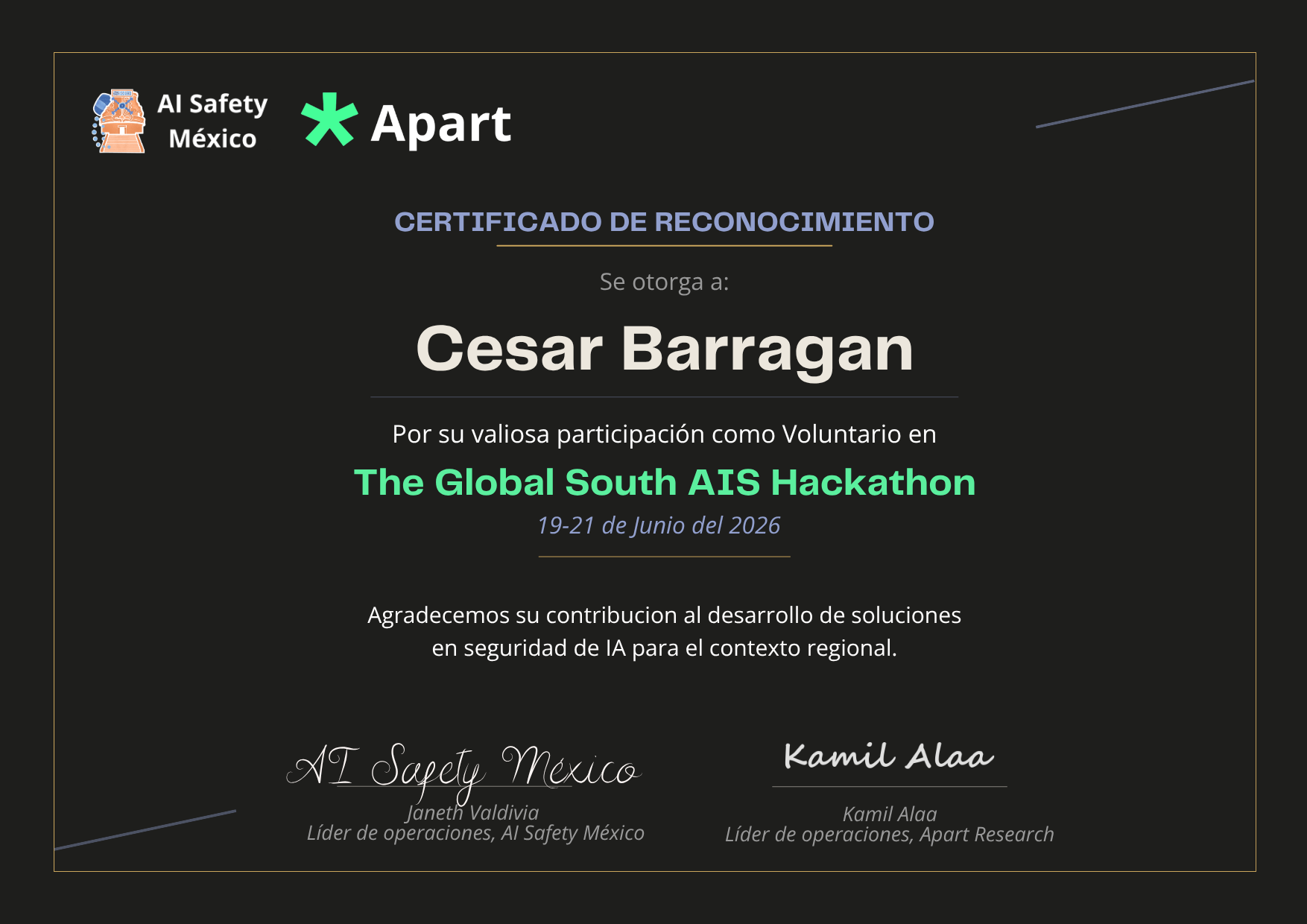 Certificado de Cesar Barragan