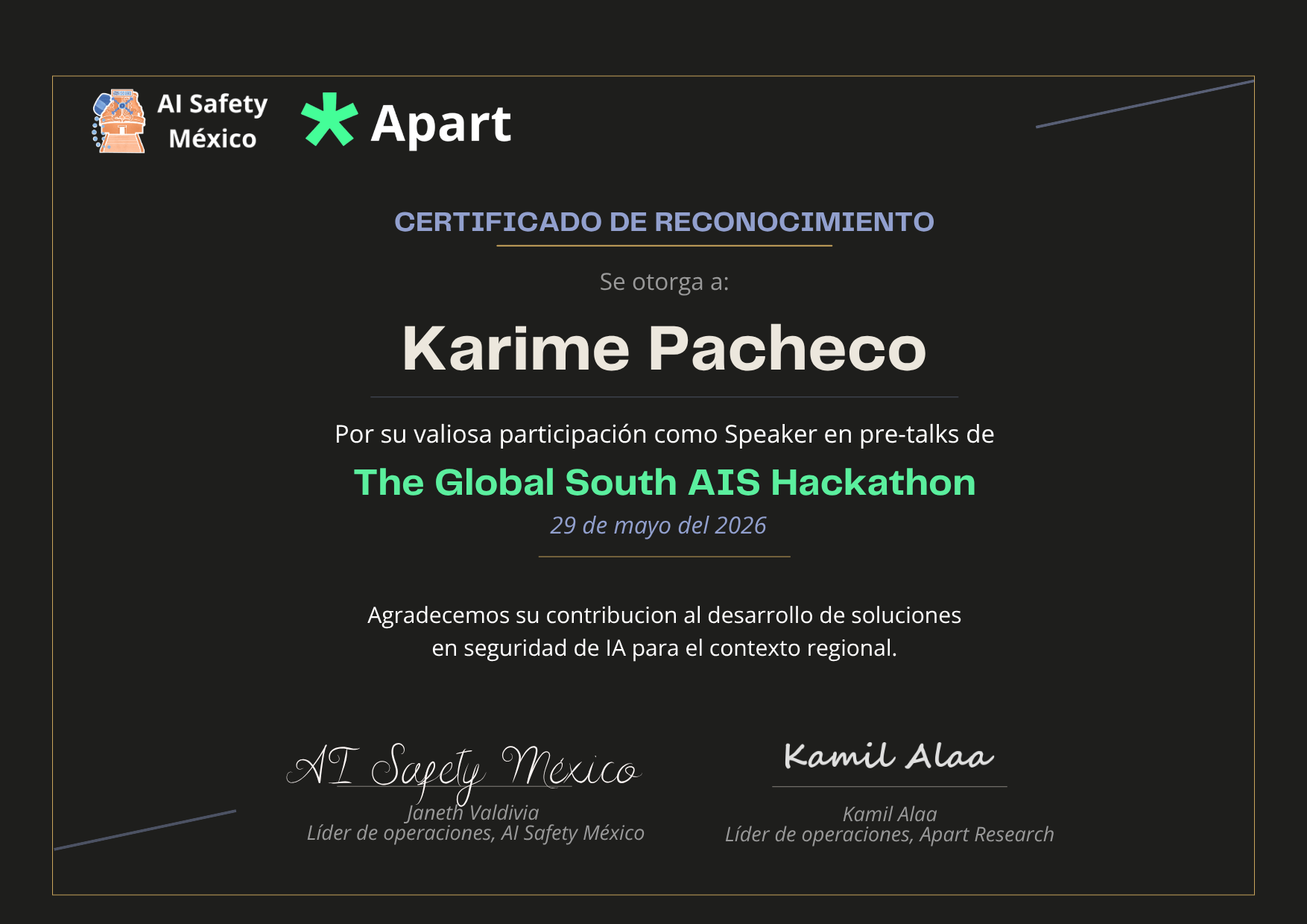 Certificado de Karime Pacheco