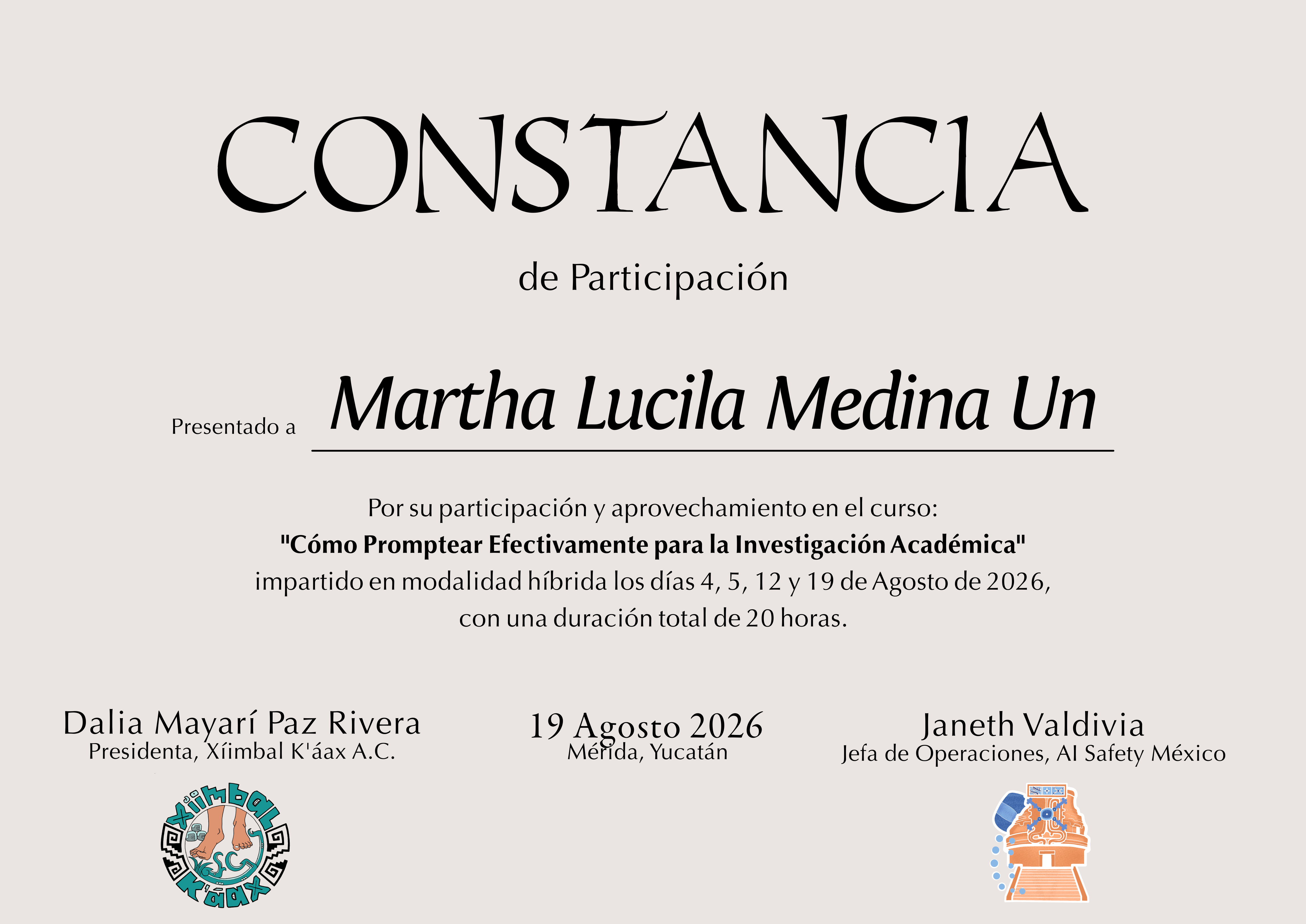 Certificado de Martha Lucila Medina Un