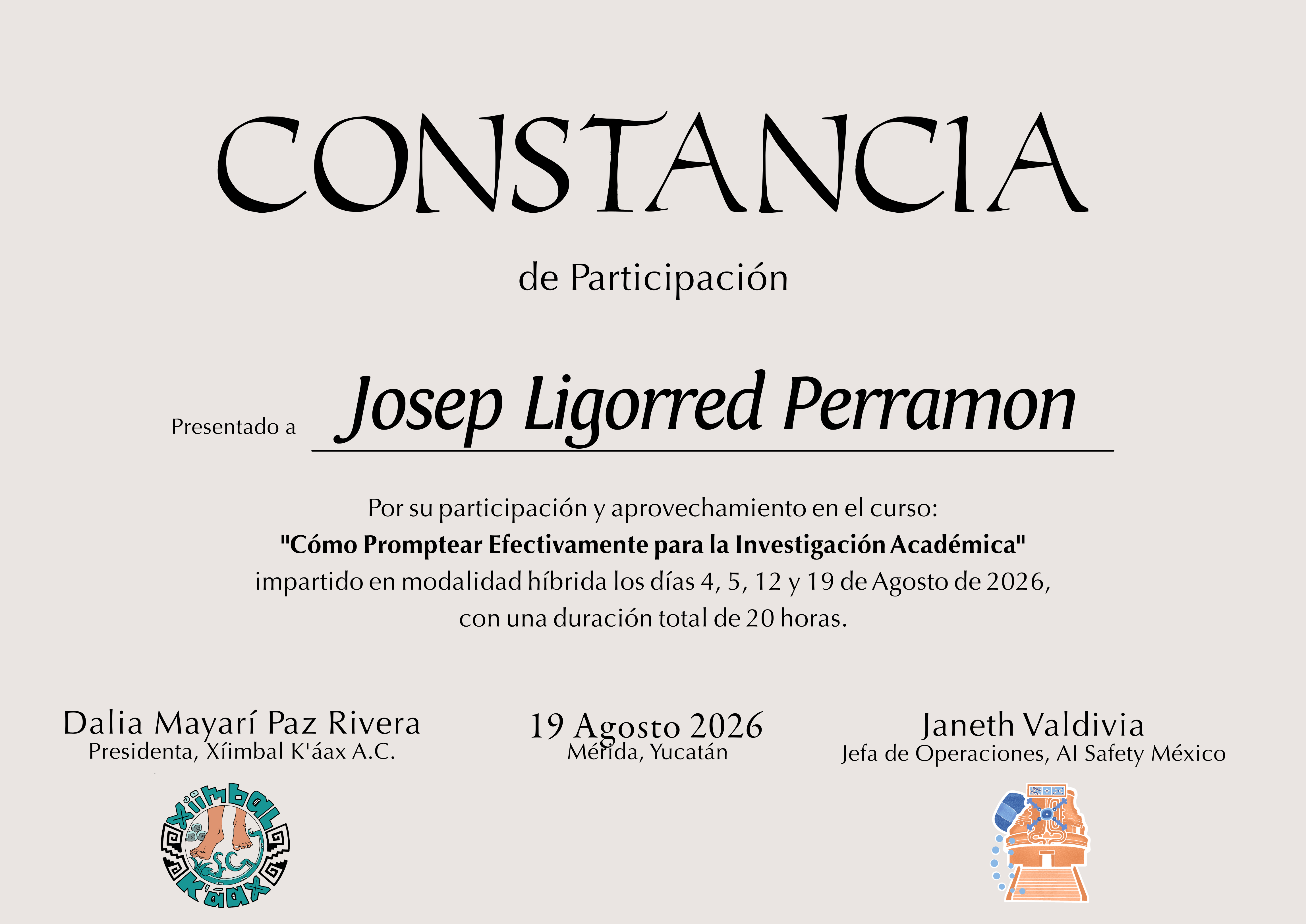 Certificado de Josep Ligorred Perramon