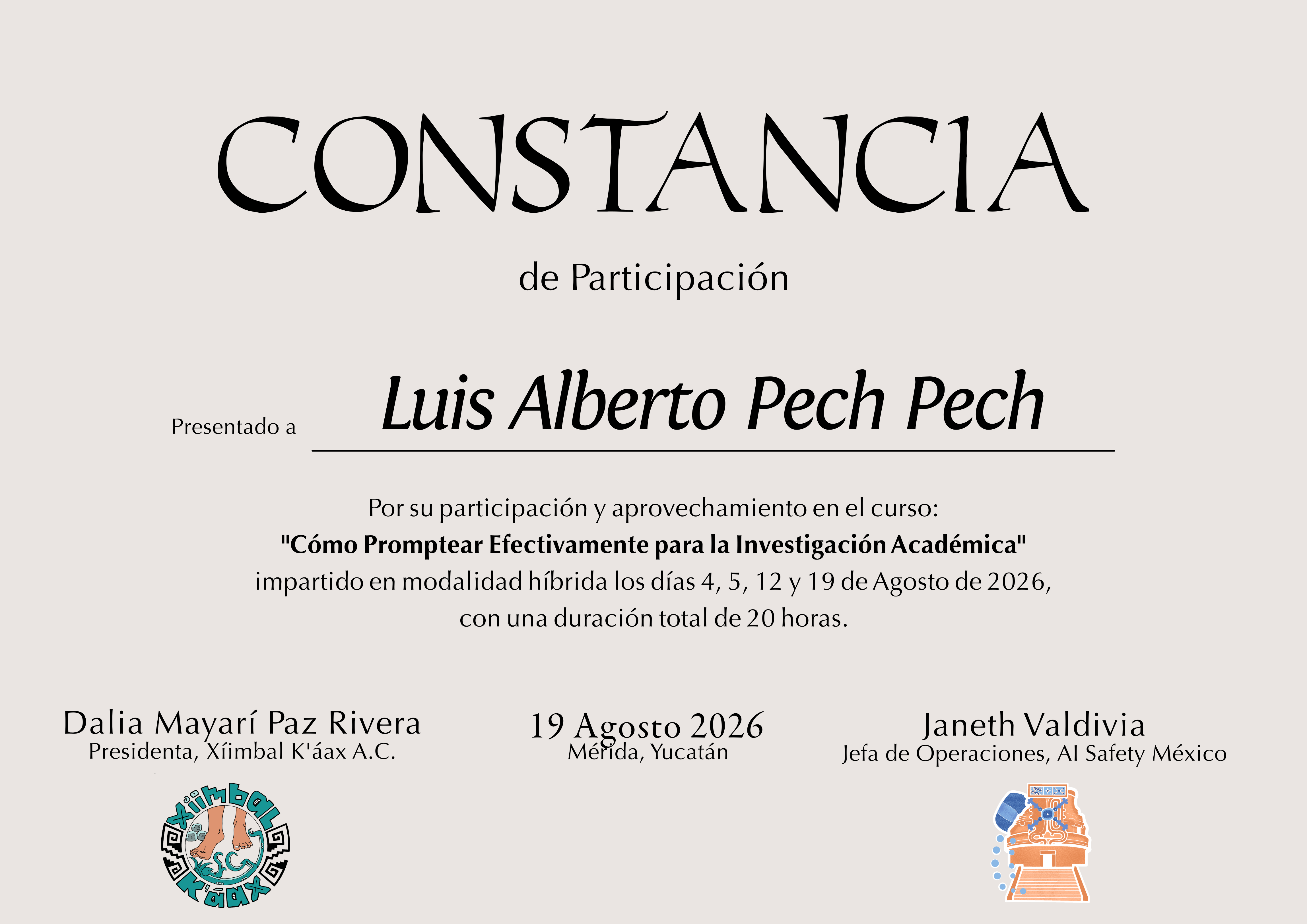 Certificado de Luis Alberto Pech Pech