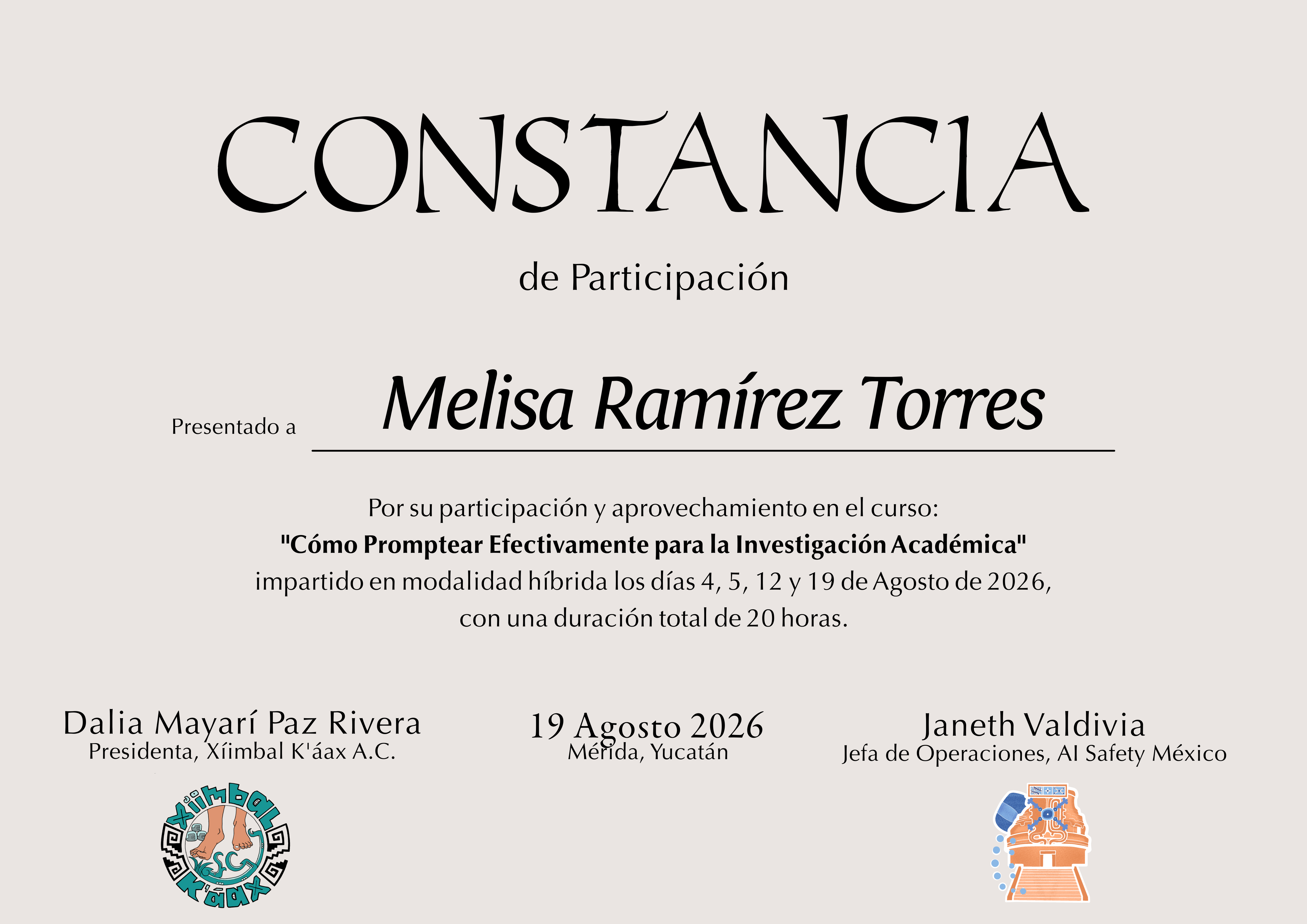 Certificado de Melisa Ramírez Torres